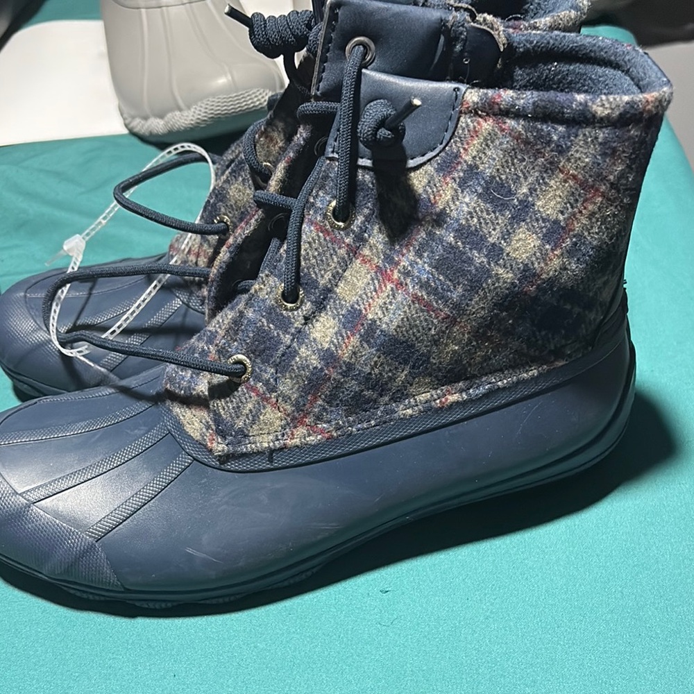 Sperry Plaid and Navy Duck Boots